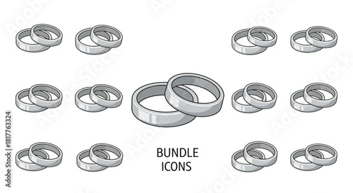 Illustration of multiple pairs of wedding rings in a bundle.