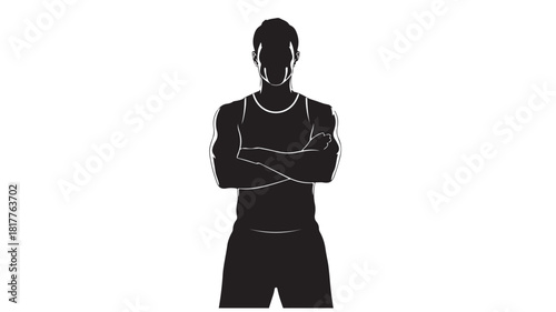 Silhouette of a muscular man with arms crossed vector illustration of a confident athlete isolated on white background