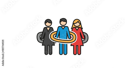 Teamwork illustration with people connected by a chain.