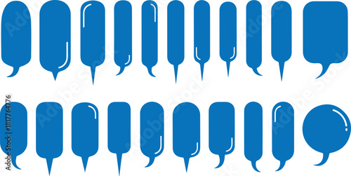 Collection of Blue Speech Bubbles and Text Message Icons for Communication and Design