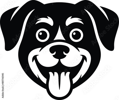 Joyful rottweiler dog face illustration with happy expression and tongue out