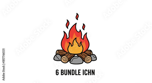 Illustration of a campfire with logs and flames, labeled '6 BUNDLE ICHN'.