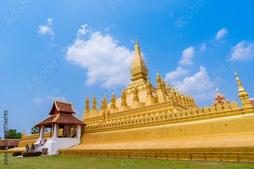 The most beautiful Viewpoint  Architecture at Pha That Luang Temple in Vientiane, Laos