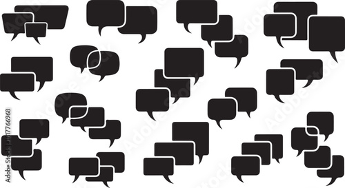 Collection of black speech bubbles and chat boxes, perfect for communication and messaging concepts