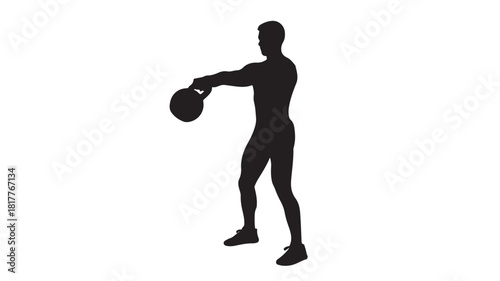 Silhouette of a man doing kettlebell swings a full body exercise vector illustration isolated on white background