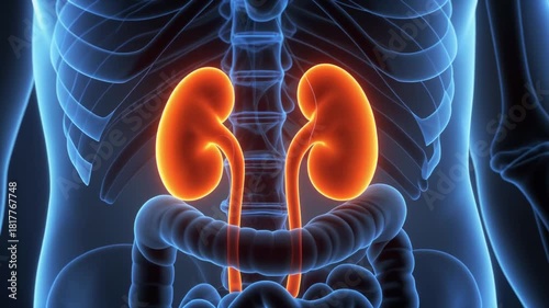 Human Kidneys Anatomy 3D Render X-Ray View Medical Illustration
