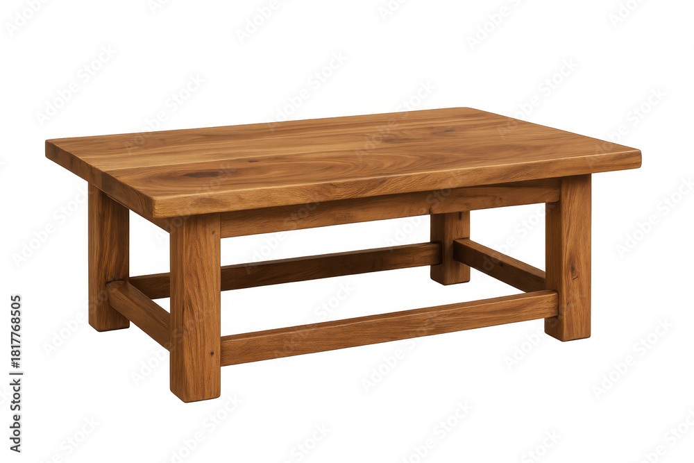 Fototapeta premium Rustic oak wood coffee table or bench with natural texture, rectangular shape, providing sturdy home furniture on transparent background
