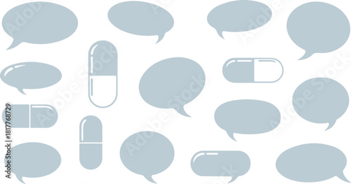 Vector illustration set of dialogue bubbles and pills symbolizing medical advice and healthcare communication