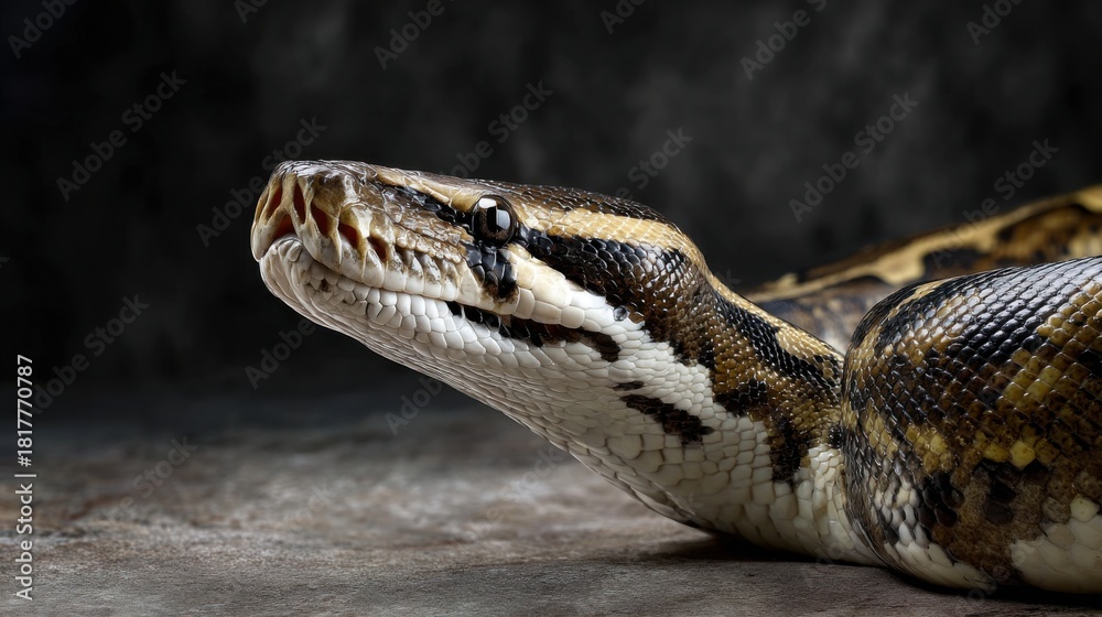 Obraz premium Close-Up of a Majestic Python Snake Looking Fierce in a Studio