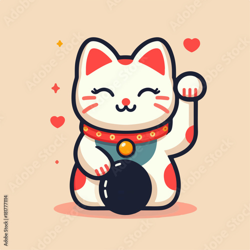 Flat vector of lucky cat (maneki-neko)