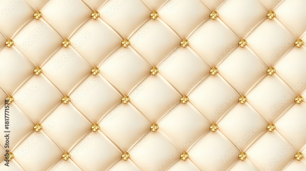 Obraz premium Elegant Cream Fabric with Golden Buttons and Quilted Design Texture