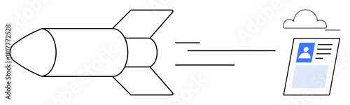 Data transmission concept. Data rushing through rocket fast transmission. Data stored securely in cloud service. For tech, security, cloud storage, communication, connectivity