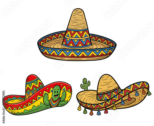 Mexican Sombrero Hat Illustration Set