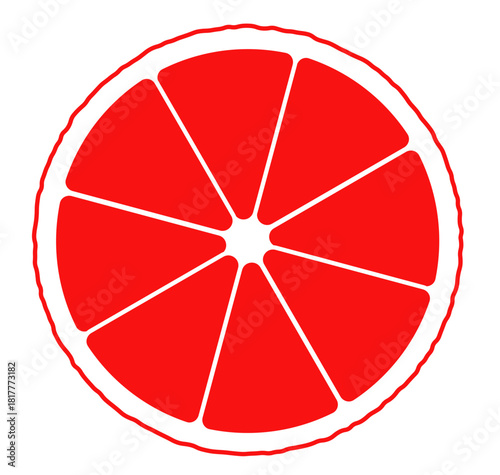 Grapefruit Round Slice. Red Citrus Cut