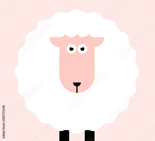 Cute White Sheep. Farm Animal Character for Kids