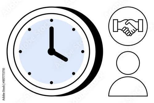Time management concept highlighting the relationship between clocks, collaboration, and user interaction in professional and personal settings. Time management improves productivity and teamwork