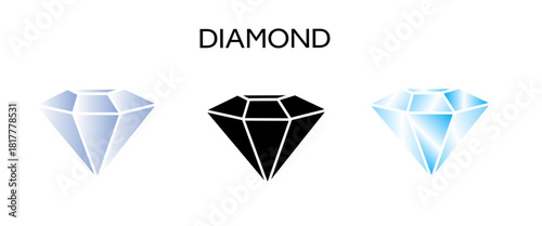 diamond icon vector illustration. 3d shining diamond stones logo design. 3d diamon