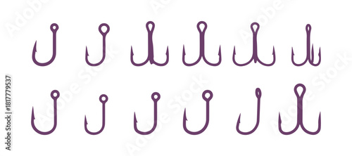 Collection of silhouettes of fishing hooks in vector format