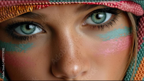 A girl's face with creative makeup close-up.