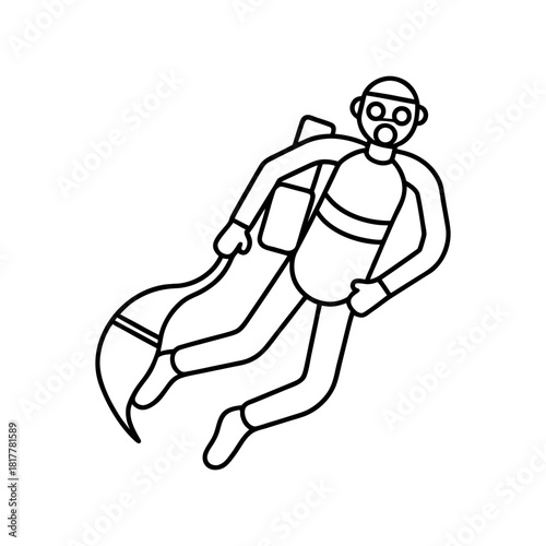 Scuba Diver With Oxygen Tank And Fins Line Art Minimal And Simple White Background Only