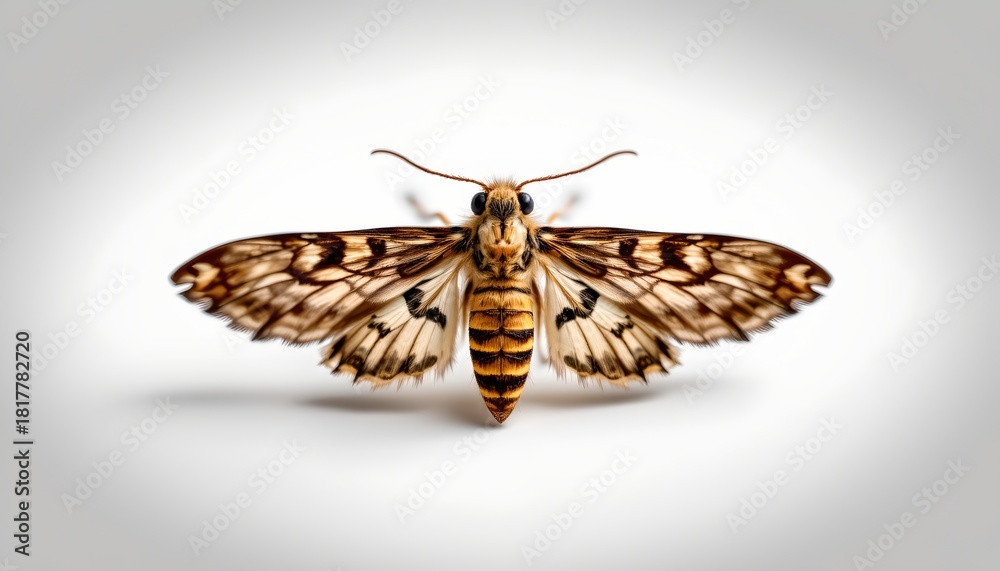 Obraz premium A close up of a striking butterfly with intricate patterns, resting atop a white surface against a light background