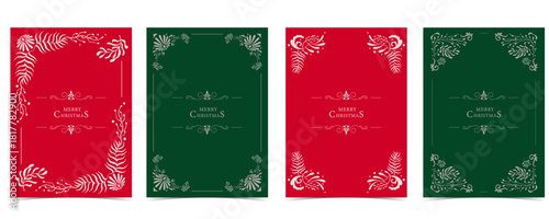christmas frame line on red ,green background with nouveau style for invitation card design