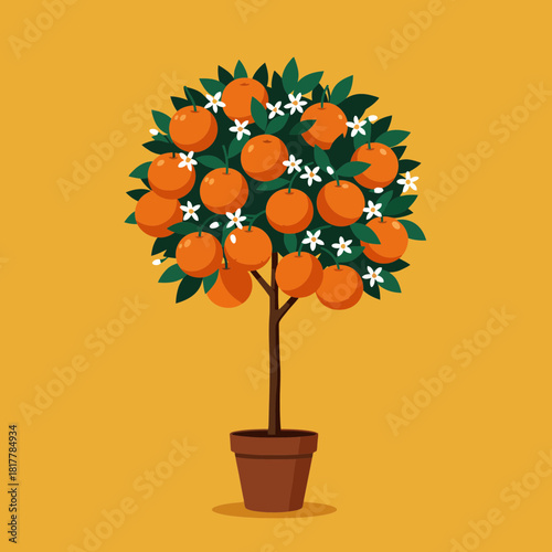 Vibrant Orange Citrus Tree Illustration Ready for Harvest