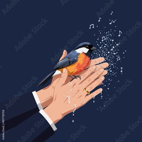 The Wild Songbird Secretly Singing While Held