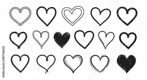 Hand-drawn Heart Vector Collection for Valentine's Day and Love Concepts featuring different style