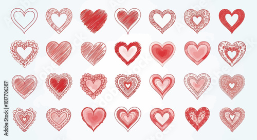Collection of Decorative Heart Illustrations for Valentine's Day and Romantic Themes