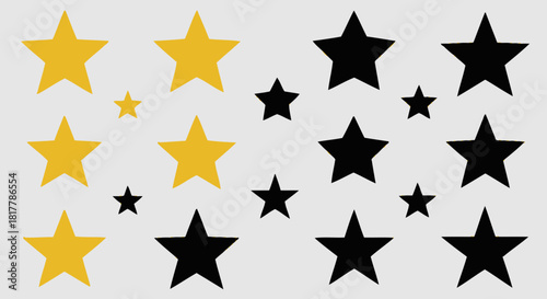 Abstract pattern with a celestial theme, featuring stars in shades of gold and black on neutral