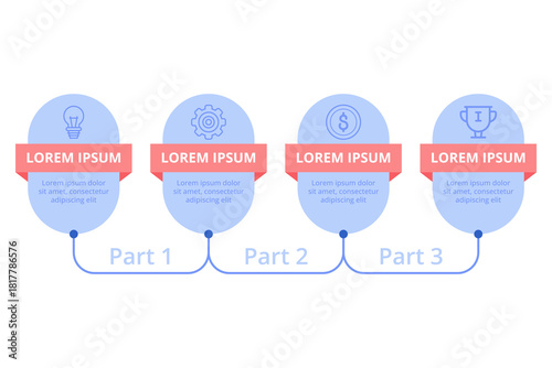 Infographic presenting three separate concepts connected by lines. Each section including icon and placeholder text, illustrating straightforward visual point of information