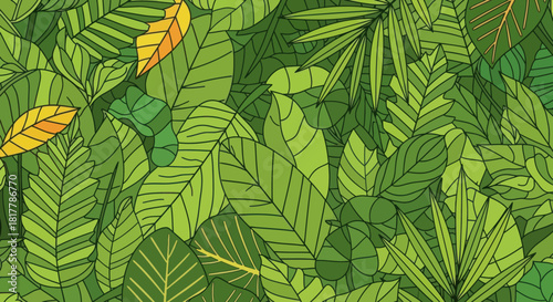 Lush Tropical Foliage: An Abundance of Green Leaves and Exotic Plants Seamlessly Patterned