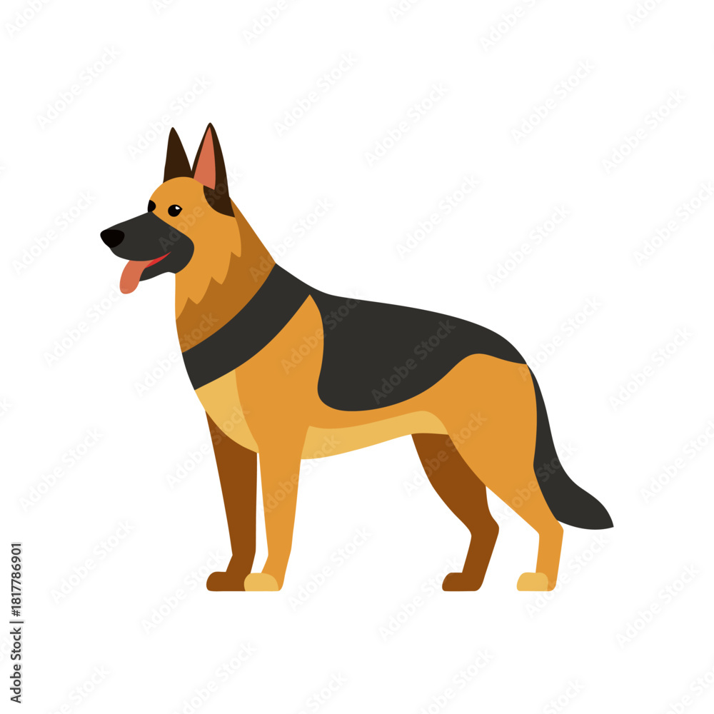 Naklejka premium German Shepherd Standing Alert With Tongue Out Minimal And Simple Colorful Vector White Background Only