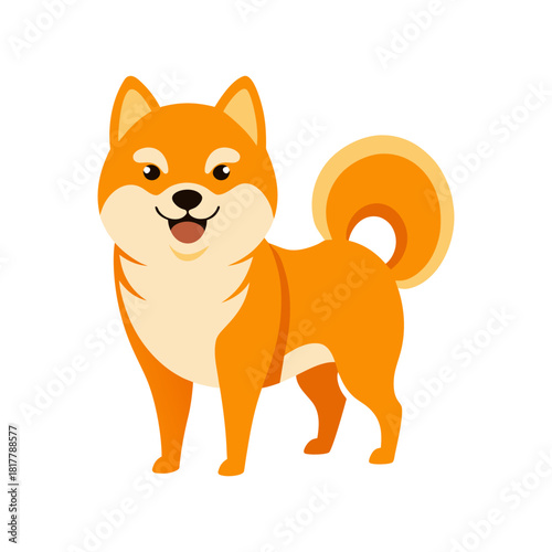 Shiba Inu Smiling Face With Curled Tail Minimal And Simple Colorful Vector White Background Only