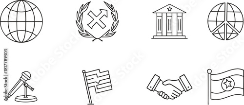 Minimalist Diplomacy Line Icons set