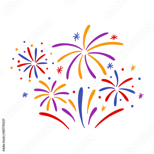  Hand-drawn fireworks. Vector graphic of fireworks burst in the sky perfect for celebrate and festive design.