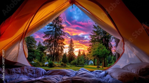 Camping Tent View: Sunrise, Nature, Outdoors, Adventure