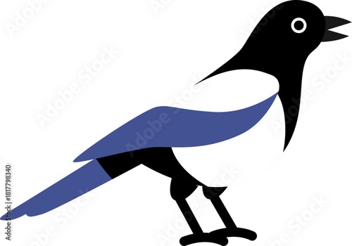 까치, 새, magpie, Korean magpie, Asian magpie, bird illustration, vector bird, minimal bird art,