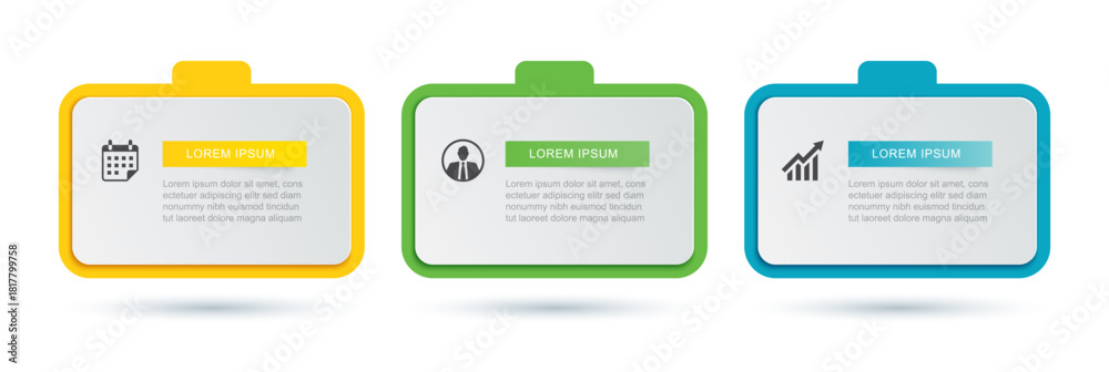 Naklejka premium Infographic 3 step business data presentation boxes.