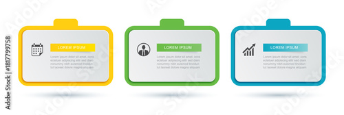 Infographic 3 step business data presentation boxes.