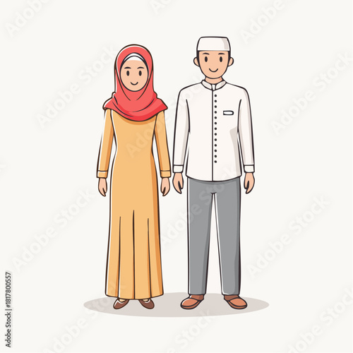 Muslim Couple Vector Illustration Traditional Clothing & Modest Fashion Design