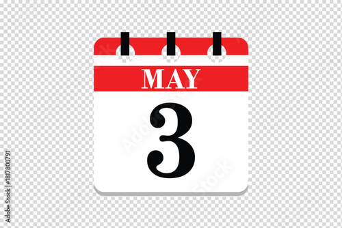 3 May Calendar icon vector, 3 dates of May month calendar icon, dates of May 3 icon calendar, vector calendar icon.