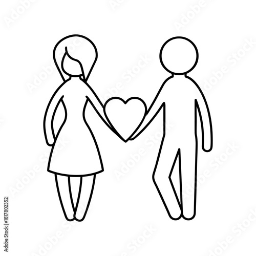 Couple Holding Hands With Heart Outline Anniversary Kit Line Art Minimal And Simple White Background Only