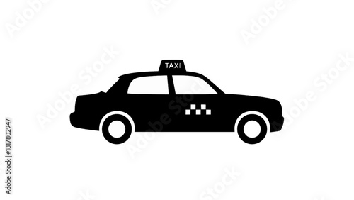Vector illustration of black silhouette icon of a taxi cab with a sign on top, isolated on transparent background 