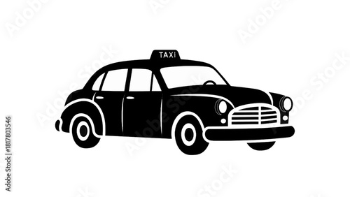 Vector illustration of black and white silhouette illustration of a classic taxi cab isolated on transparent background 