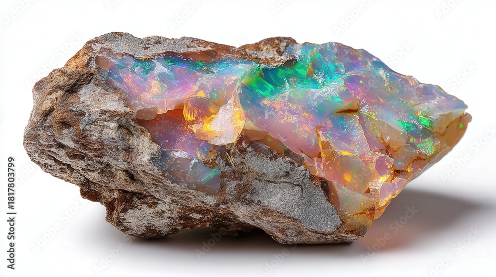 Fototapeta premium Opal rough stone isolated on white background