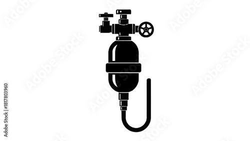 Vector illustration of black and white silhouette icon of a gas cylinder regulator valve assembly isolated on transparent background 