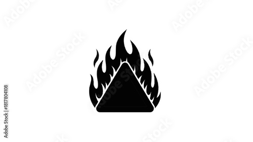 Vector illustration of black and white pictogram symbol representing fire hazard or flammable material warning isolated on transparent background