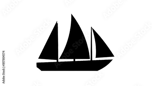 Vector illustration of simple black silhouette icon of a sailboat with three sails isolated on transparent background 